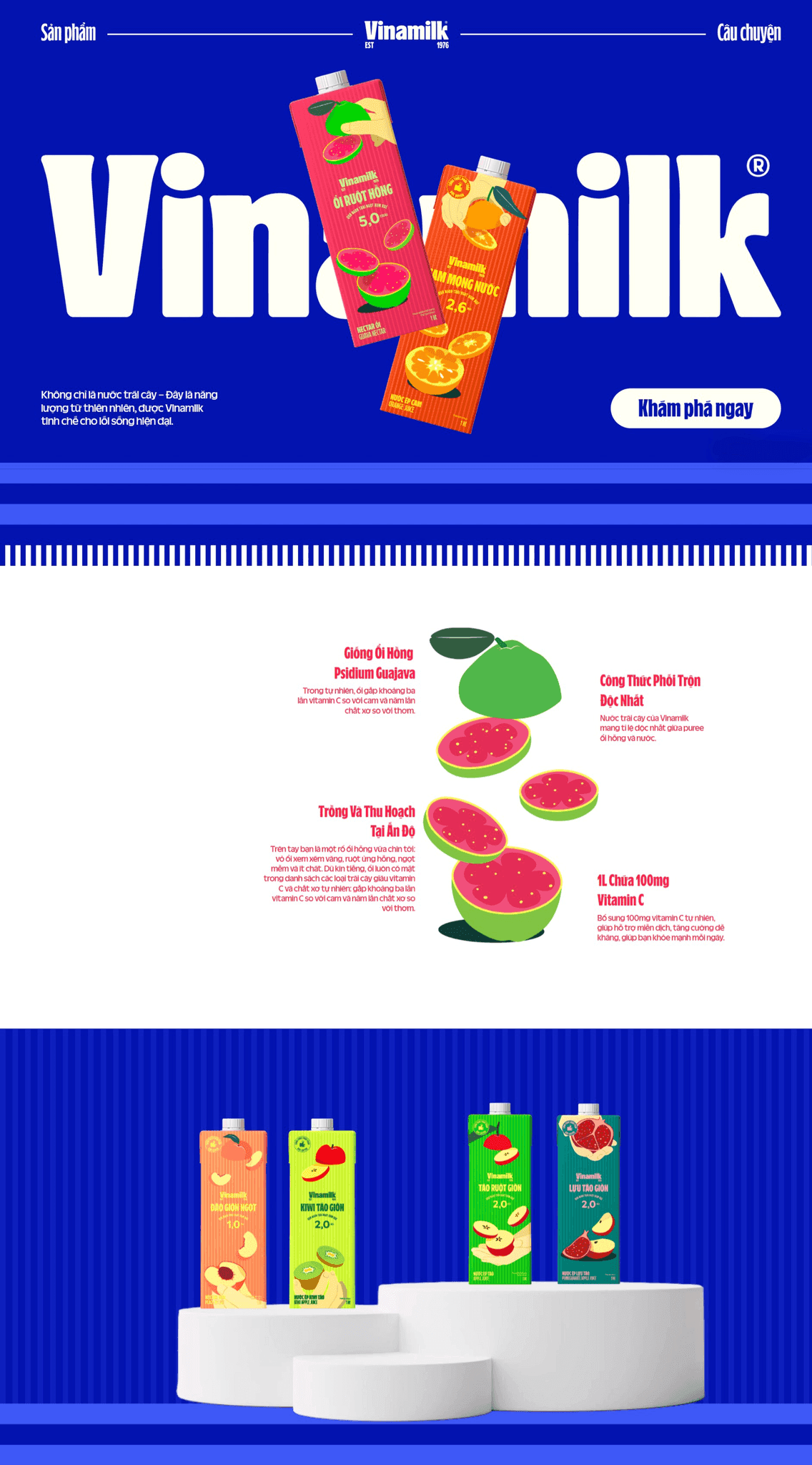 Vinamilk landing page concept in brand blue with product illustration