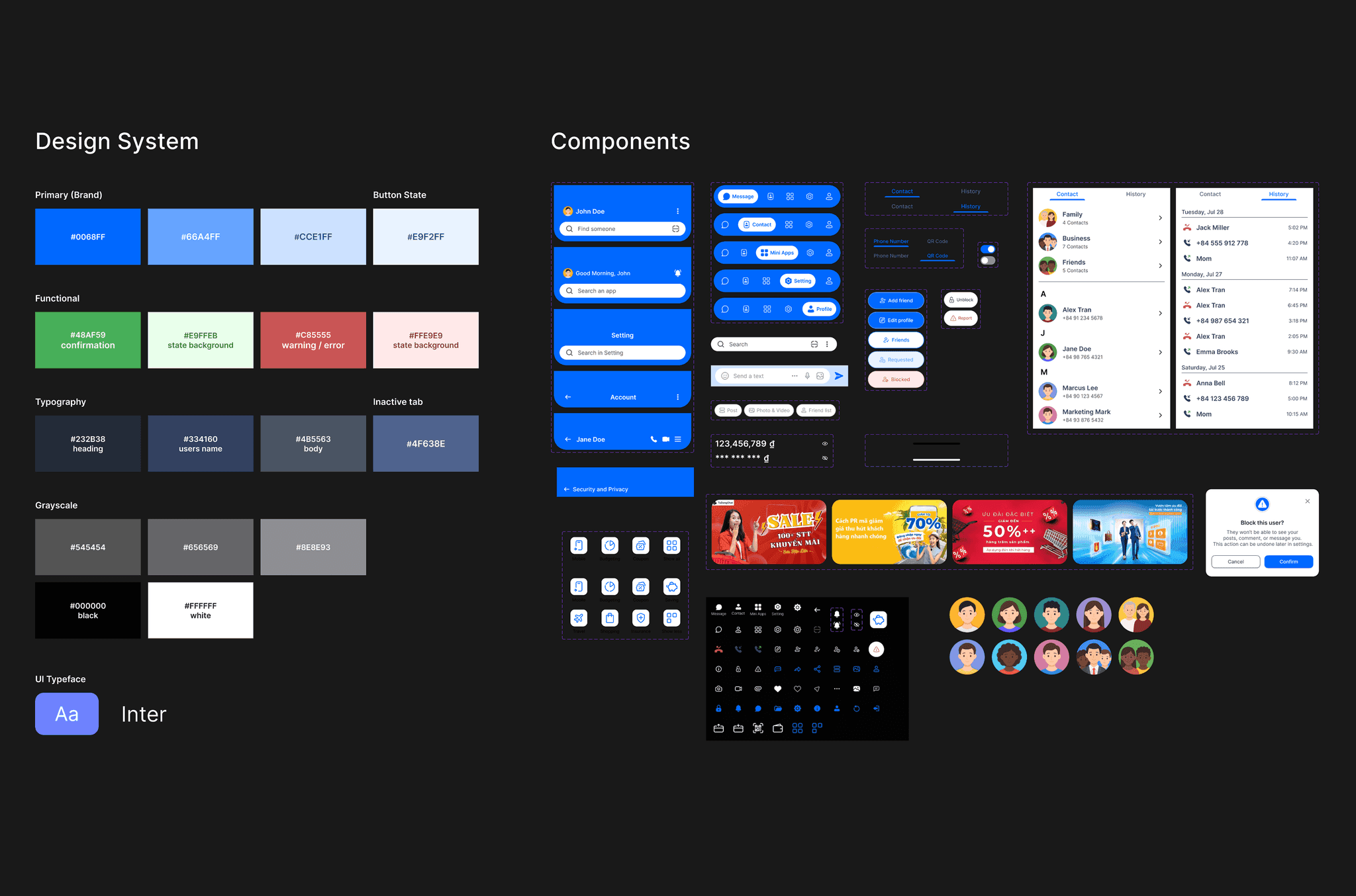 Zalo design system: color, typography, iconography, and component library