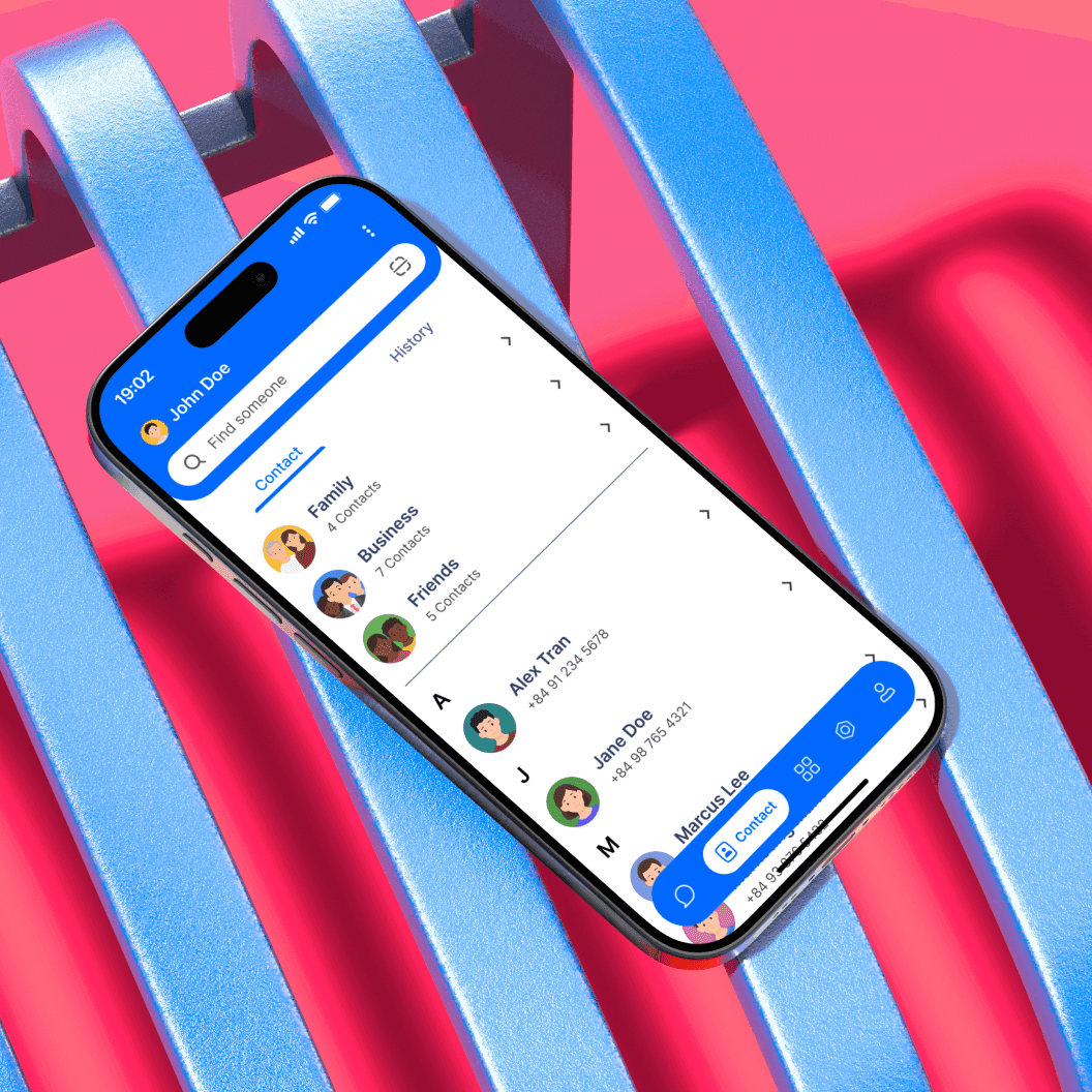 Zalo redesign on a phone against red and blue fabric