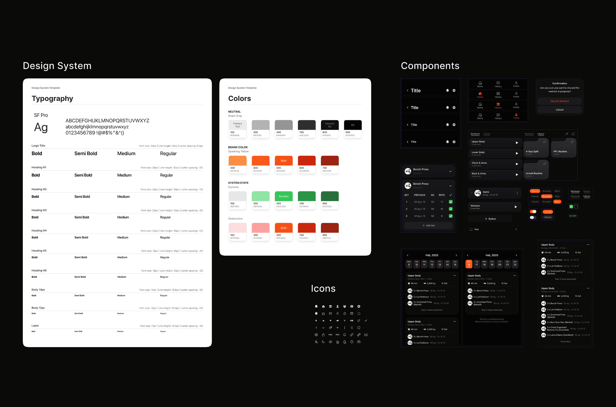Design system library: type scale, color tokens, and component states
